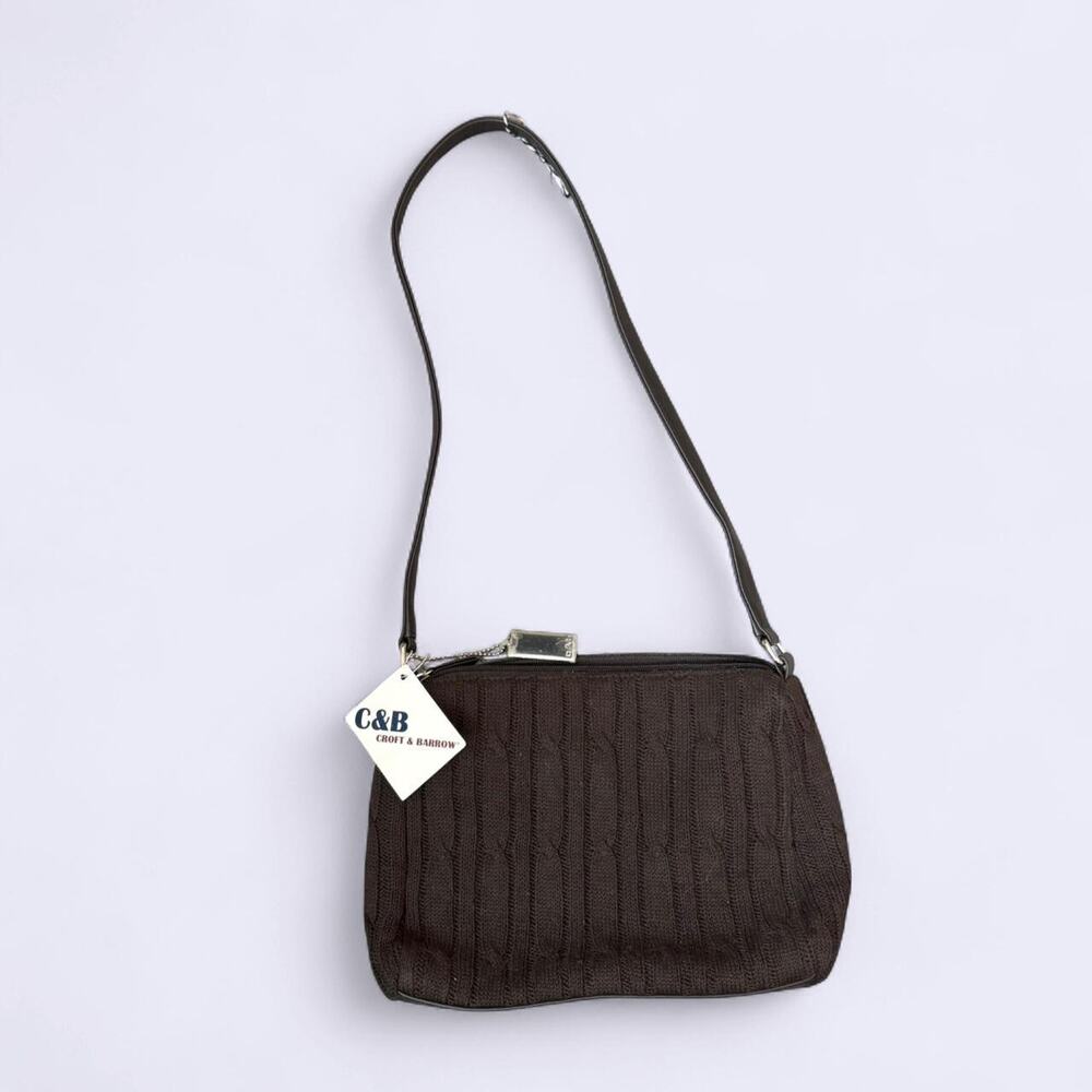 NWT Vintage Brown C&B Croft & Barrow cable sweater knit shoulder bag 💼